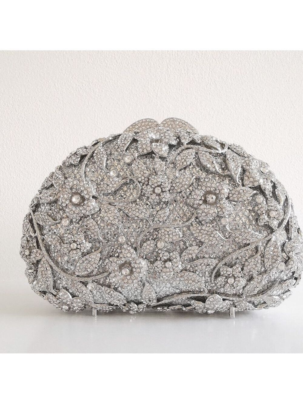 Crystal Floral Rose Garden Clutch Silver Tone - Picture 1 of 7